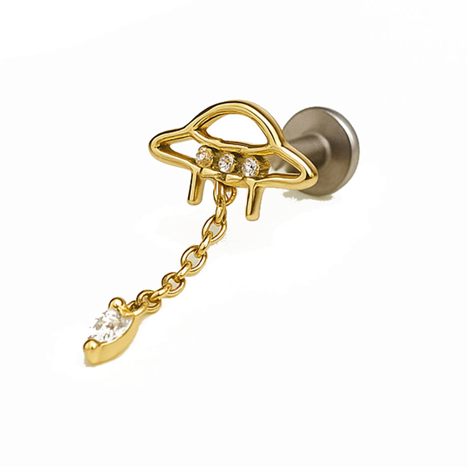14k solid gold UFO titanium flatback piercing body jewelry, 20 gauge, 6mm size, from Body Clickers Body Jewelry.