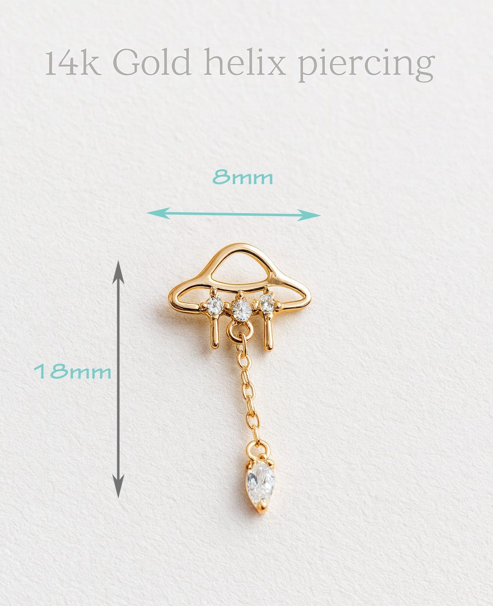 14k solid gold UFO titanium flatback body piercing by Body Clickers Body Jewelry, 20g size with 6mm diameter.