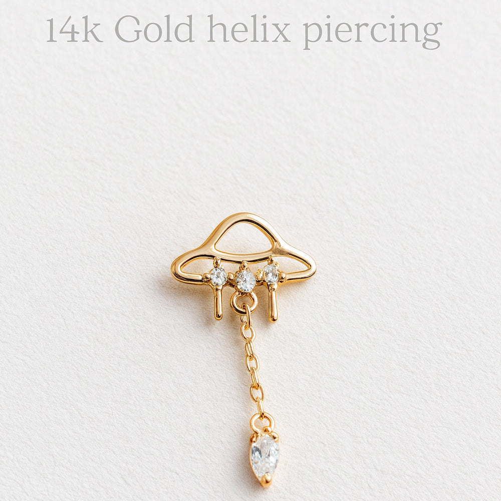 14k solid gold UFO body piercing with titanium flatback, 20 gauge, 6mm jewelry by Body Clickers Body Jewelry.
