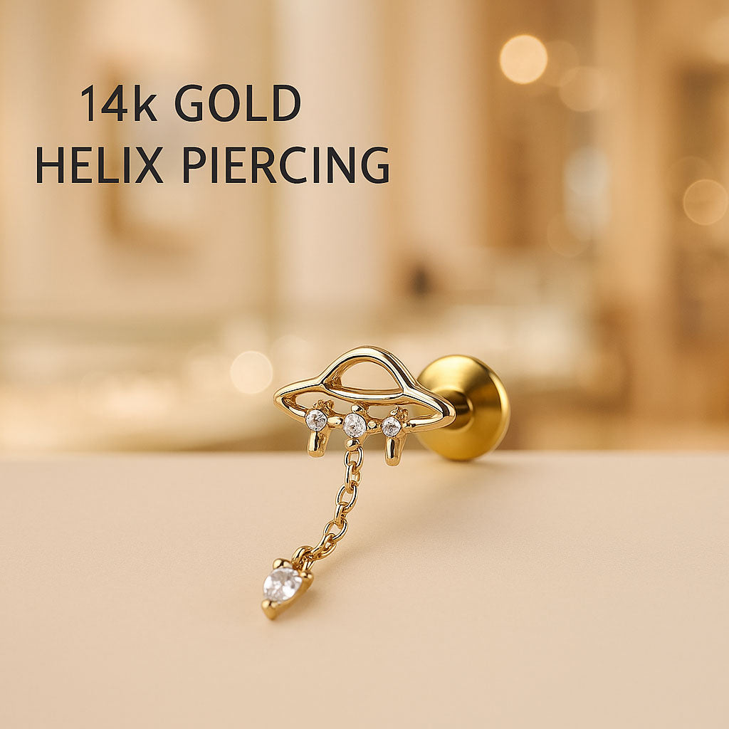 14k solid gold UFO titanium flatback body piercing jewelry, 20g, 6mm, sleek and stylish body jewelry by Body Clickers Body Jewelry