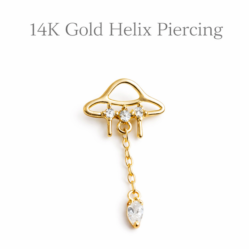 14k solid gold UFO titanium flatback body jewelry piercing, 20g, 6mm, from Body Clickers Body Jewelry.