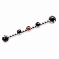 Onyx and garnet titanium industrial body jewelry by Body Clickers, 14g gauge, 32mm length, for pierced ears or cartilage.