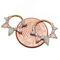 Arctic Glow opal and opalite CZ PVD gold titanium clicker piercing, body jewelry with 8mm decorative stones and sleek gold finish