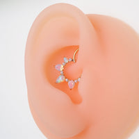 Arctic Glow opal and opalite CZ PVD gold titanium clicker piercing body jewelry with 8mm diameter.