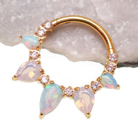 Arctic Glow opal and opalite CZ gold titanium clicker piercing for body jewelry, featuring vibrant gemstones and sleek gold finish.