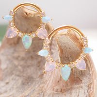 Arctic Glow opal and opalite CZ PVD gold titanium clicker piercing body jewelry with 8mm size and decorative gemstones.