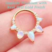 Arctic Glow opal and opalite CZ gold titanium clicker piercing, body jewelry with sparkling gemstones and sleek gold finish.
