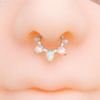 Arctic Glow opal and opalite CZ gold titanium clicker body jewelry, 8mm piercing with PVD gold finish and modern design.