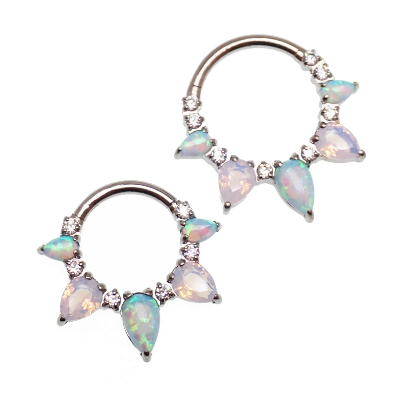 Arctic Glow opal and opalite CZ titanium clicker piercing in 16g body jewelry with 8mm diameter, by Body Clickers Body Jewelry.