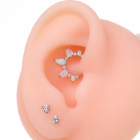 Arctic Glow Opal and Opalite CZ titanium clicker body jewelry piercing, 16g, with sparkling gemstones and sleek titanium finish.