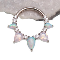 Arctic Glow Opal and Opalite CZ titanium clicker piercing in 16g body jewelry, featuring sparkling gemstones and sleek design.