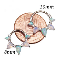 Arctic Glow opal and opalite CZ titanium clicker piercing in 16g body jewelry with an 8mm decorative design