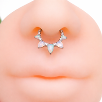 Arctic Glow Opal and Opalite CZ titanium clicker piercing in 16g body jewelry, featuring sparkling gemstones and sleek design.