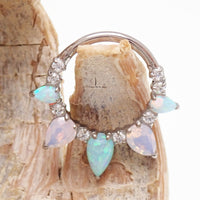 Arctic Glow Opal and Opalite CZ titanium clicker piercing in 16g body jewelry with sparkling stones and sleek design