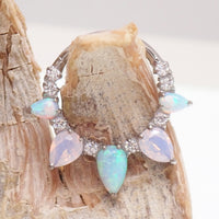 Arctic Glow Opal and Opalite CZ titanium clicker piercing in 16g body jewelry, featuring sparkling stones and sleek design.