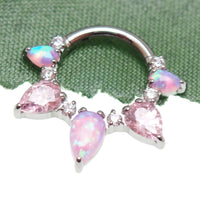 Bubblegum Opal CZ implant titanium clicker piercing in 16g body jewelry with sparkling gemstone and sleek design.