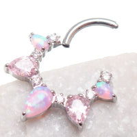 Bubblegum Opal CZ implant titanium clicker piercing in 16g body jewelry with sparkling gemstone and sleek design