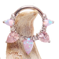 Bubblegum Opal CZ titanium clicker piercing in 16g body jewelry with implant design, featuring vibrant opal accents.