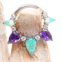 Kiwi opal and amethyst implant titanium 16g clicker body jewelry with 8mm diameter for piercings.