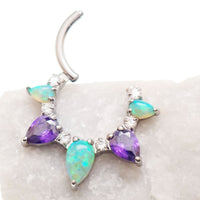 Titanium 16g Kiwi Opal Amethyst Implant Clicker piercing, body jewelry with colorful gemstones and sleek design