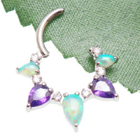 Titanium clicker piercing with 8mm kiwi opal and amethyst accents, 16g body jewelry by Body Clickers Body Jewelry