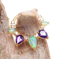 16g Kiwi Opal Amethyst PVD gold implant titanium clicker body jewelry with vibrant stones and sleek gold finish.