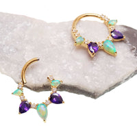 Kiwi Opal Amethyst PVD gold implant titanium clicker piercing, 16g body jewelry for ear or body piercing.