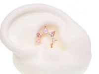 Pink Opal PVD gold titanium clicker piercing, body jewelry with 8mm pink opal for stylish ear or body adornment.