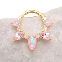 Pink Opal PVD gold titanium clicker piercing body jewelry with an 8mm pink opal gemstone and sleek gold finish