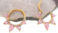 Pink Opal PVD gold titanium clicker piercing, body jewelry with 8mm pink opal stone and sleek gold-tone design.