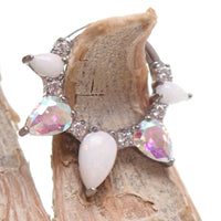 White Opal AB CZ implant titanium clicker piercing in 16g body jewelry with sparkling gemstone and smooth metal finish.