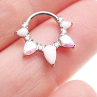White Opal AB CZ implant titanium clicker piercing in 16g body jewelry with an 8mm design, featuring sparkling gemstone accents.