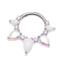 White Opal AB CZ implant titanium clicker piercing in 16g body jewelry, featuring an elegant gemstone and sleek design.