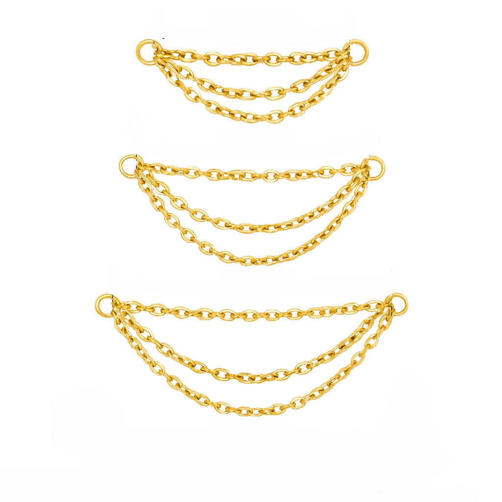 PVD titanium triple chain add-on charm for ear piercings, Body Clickers body jewelry connector with multiple chain lengths.
