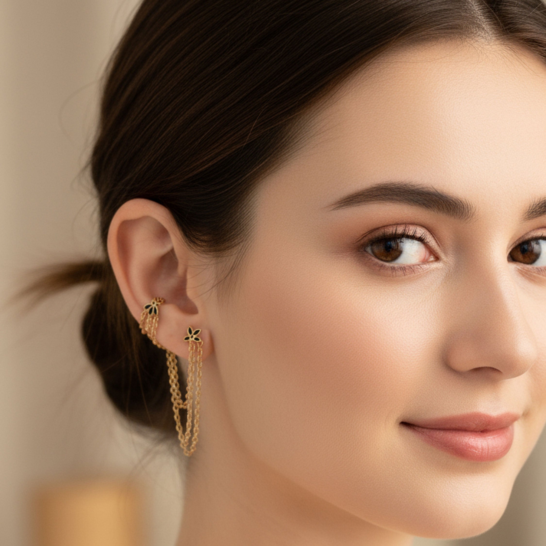 Triple chain add-on PVD titanium connector for ear piercings by Body Clickers Body Jewelry, featuring layered charm design.