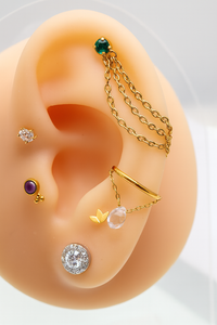 Triple chain add-on charm for ear piercings, PVD titanium connector by Body Clickers Body Jewelry, featuring a 25mm to 45mm chain length