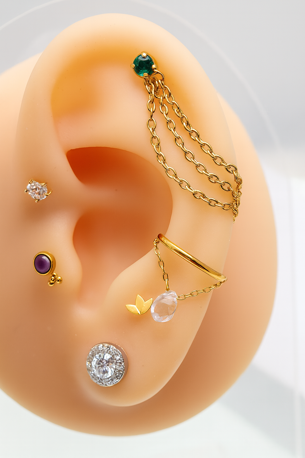 Triple chain add-on charm for ear piercings, PVD titanium connector by Body Clickers Body Jewelry, featuring a 25mm to 45mm chain length