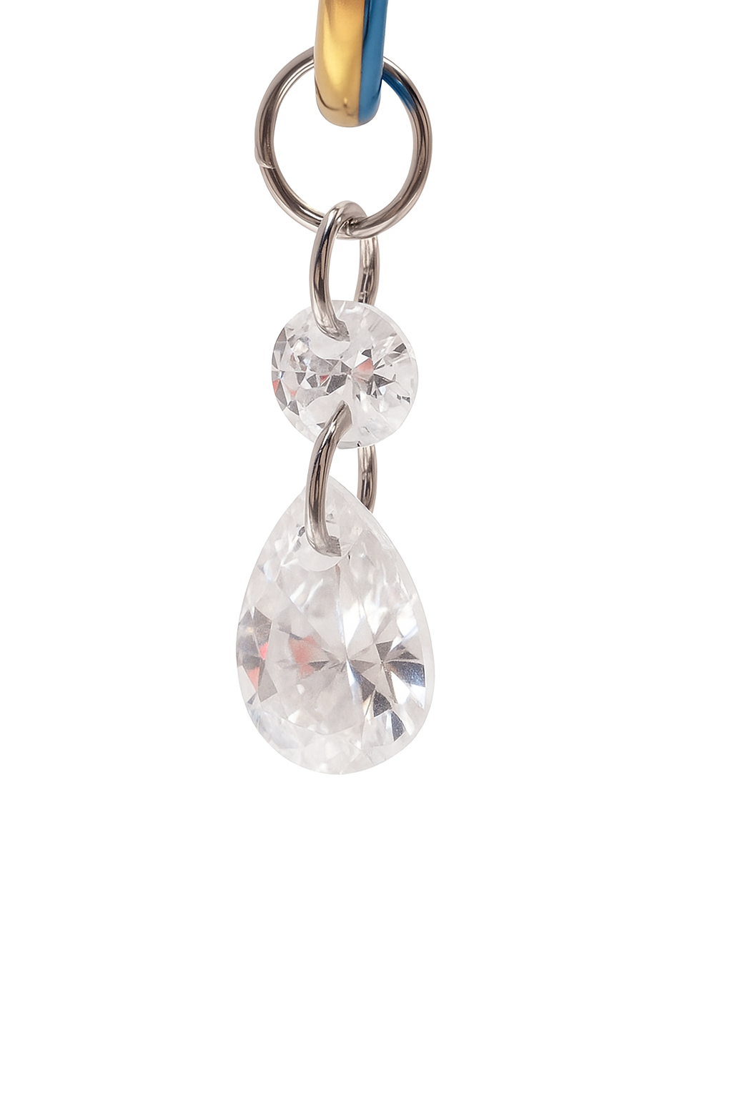 Silver polished titanium CZ charm add-on for 12G Body Clickers body jewelry, implant grade ASTM F-136, stylish and durable.