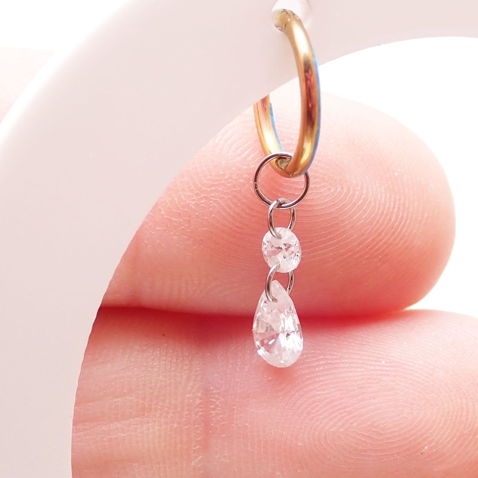 Silver polished titanium CZ charm add-on for 12G Body Clickers body jewelry, implant grade ASTM F-136, stylish and durable.