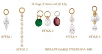 Silver polished titanium CZ charm add-on for 12G Body Clickers body jewelry, implant grade ASTM F-136 compatible.
