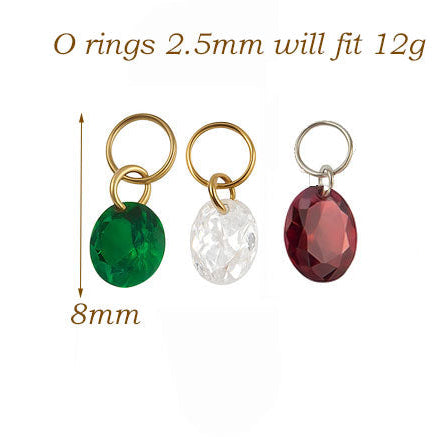 Silver polished titanium CZ charm add-on for 12G Body Clickers body jewelry, implant grade ASTM F-136 compatible.