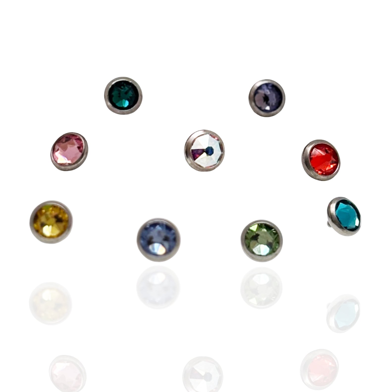 Citrine CZ titanium tops for body jewelry, 16g, from Body Clickers, shown in close-up with shiny gemstone accents and titanium posts.
