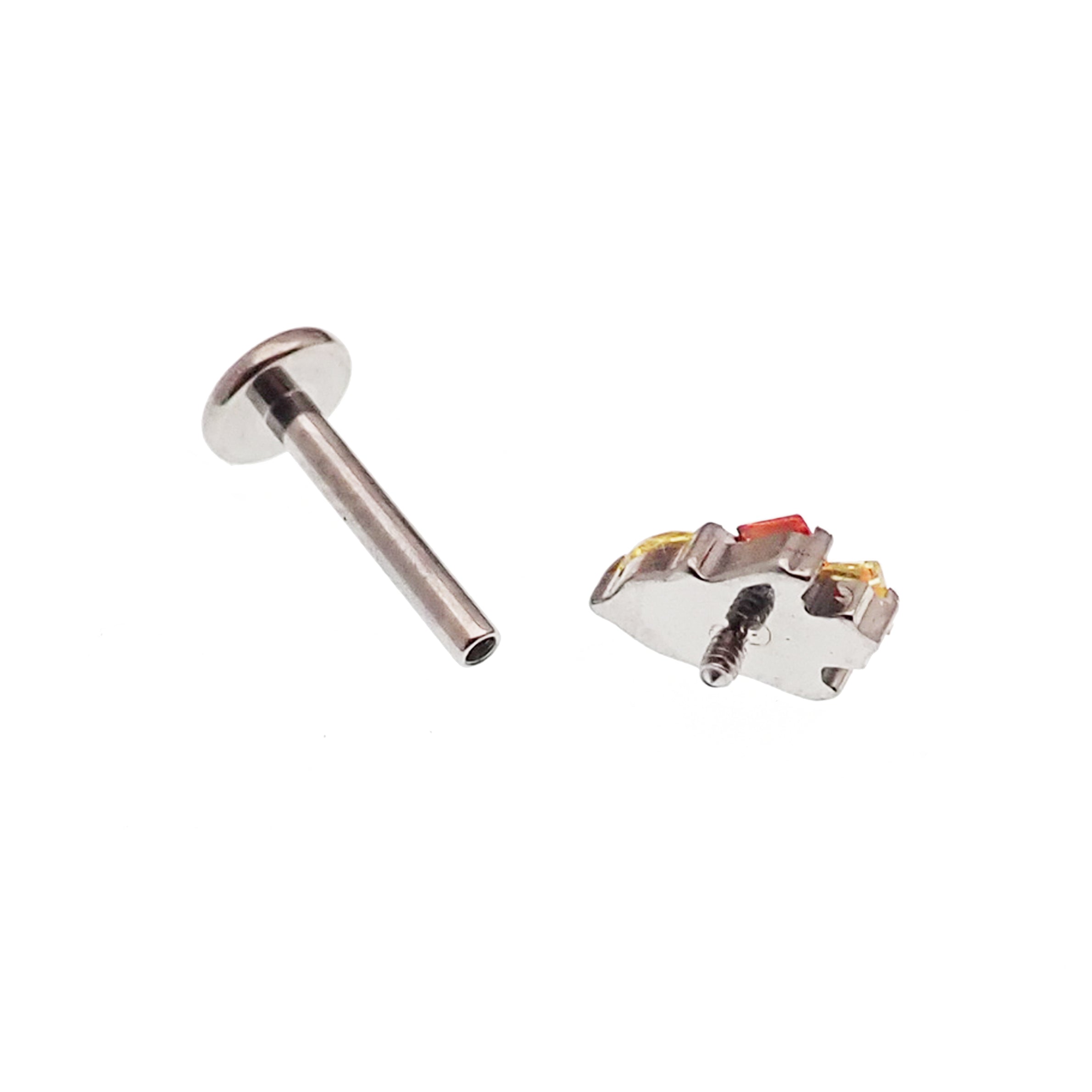 Internally-threaded CZ cluster flat back labret body jewelry in 14g, 16g, 18g by Body Clickers.