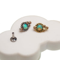 CZ Cluster Flat Back Labret body jewelry in 14g, 16g, 18g with sparkling cubic zirconia stones, worn as a piercing accessory.