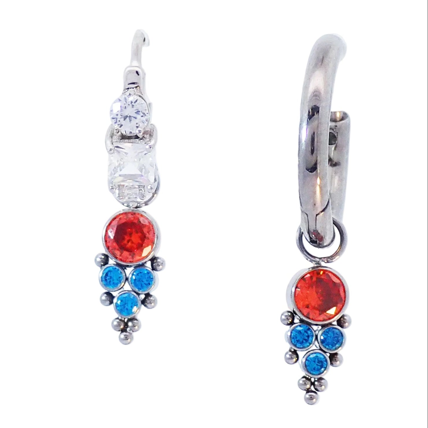 Assorted orange and teal cubic zirconia titanium body jewelry charm by Body Clickers, vibrant and colorful accessory for piercings