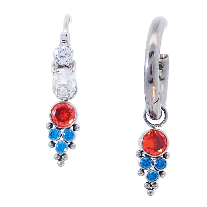Assorted orange and teal cubic zirconia titanium body jewelry charm by Body Clickers, vibrant and colorful accessory for piercings