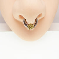 Titanium Sunburst Implant Clicker in 16G/14G with 8mm diameter, body jewelry featuring a sunburst design and clicker clasp.