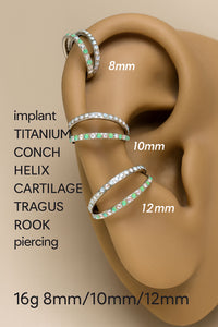 16g titanium implant clicker with kiwi green opal and AB CZ double row design, body jewelry for piercings.