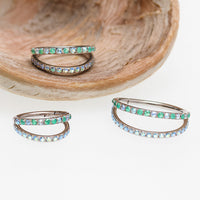 16g titanium implant clicker with kiwi green opal and AB CZ double row design, body jewelry for pierced ears or cartilage.