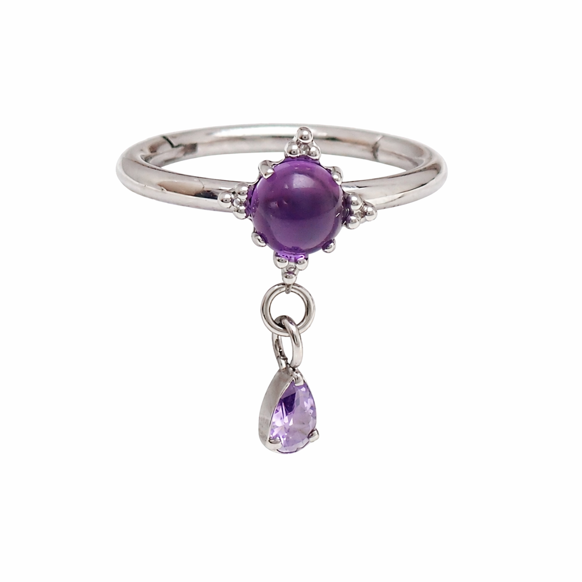 Implant titanium hoop with amethyst charm
